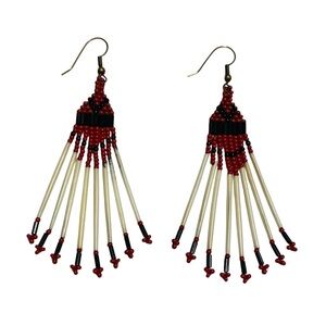 Handmade Indigenous Porcupine Quill Fringe Dangle Earrings